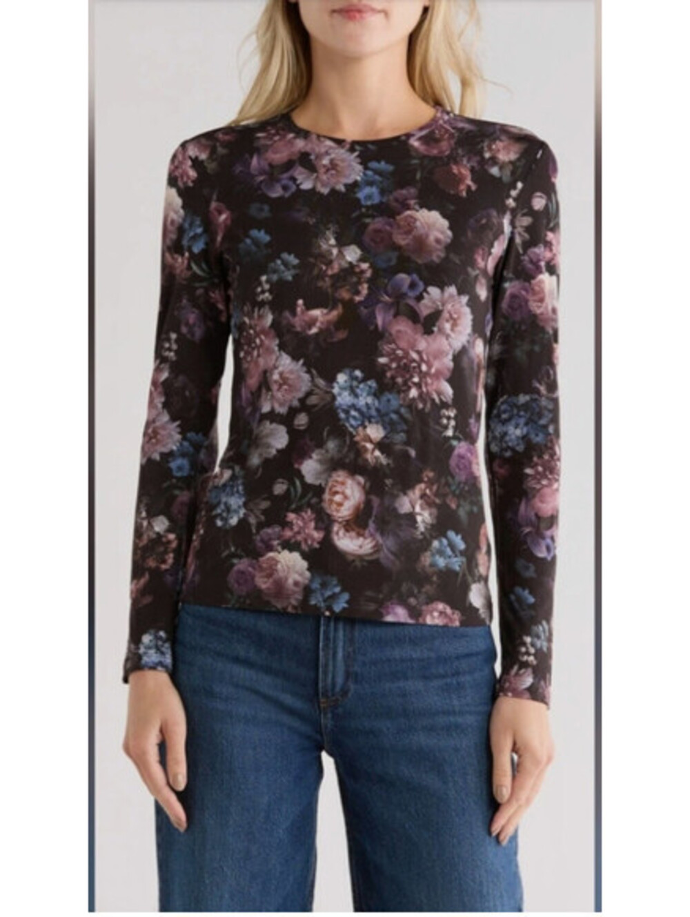 L'Agence Tess Black Vintage Oil Flower Long Sleeve T-Shirt size S NWT